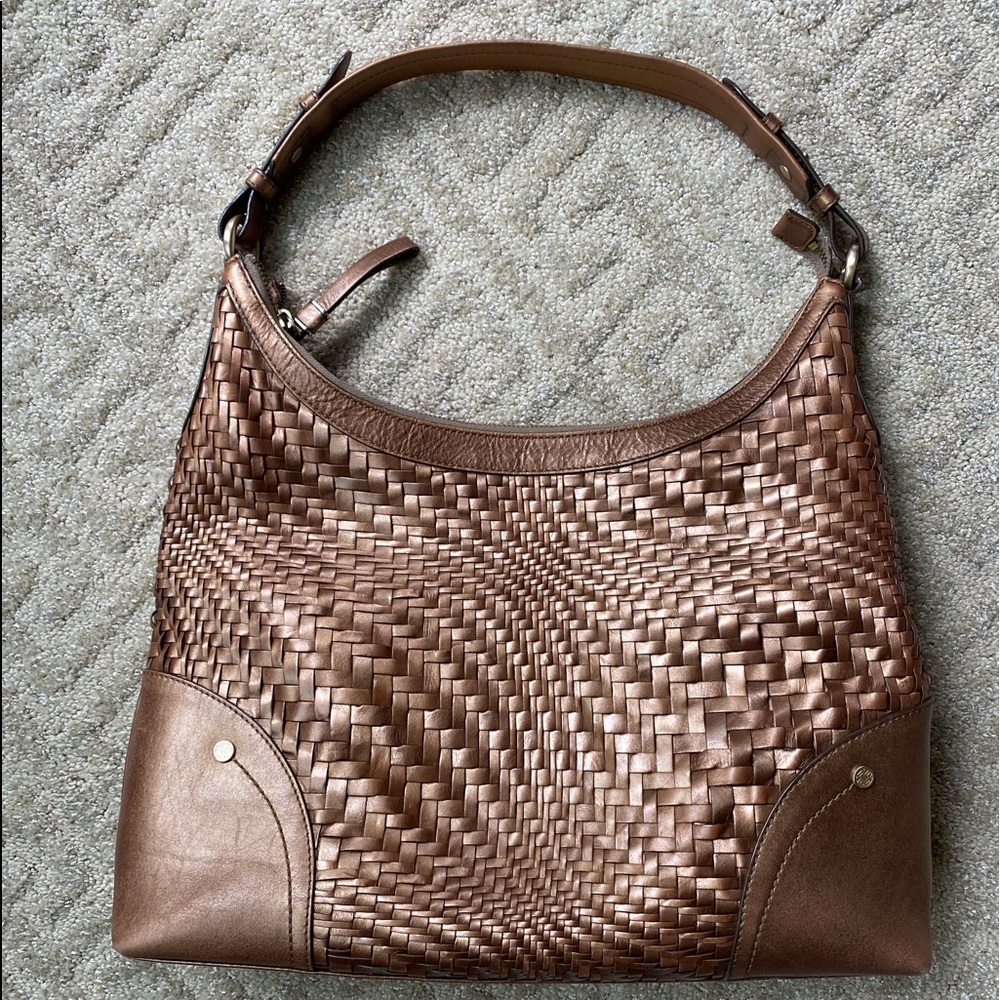 Cole Haan Genevieve Bronze Woven Leather Hobo Bag